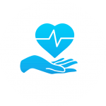 Símbolo de corazón y mano que cuida con un seguro de salud de Ecuaprimas.