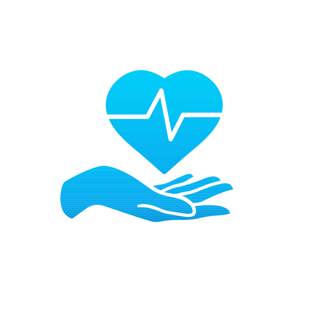 Símbolo de corazón y mano que cuida con un seguro de salud de Ecuaprimas.